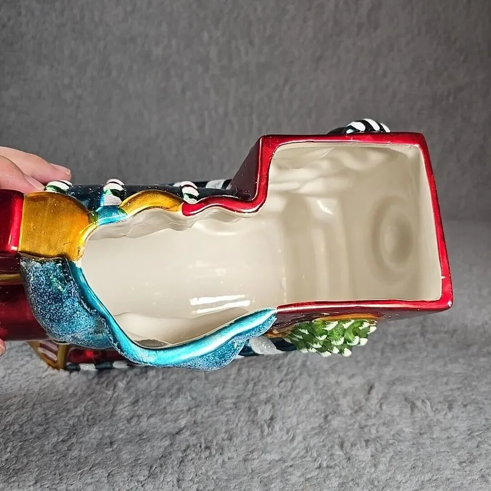 Christopher Radko Cookie Jar Candy Dish Train Colorful Christmas Holiday EUC